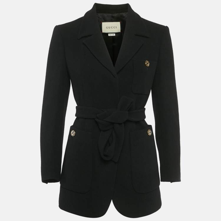 Pre Owned Gucci Black Wool Belted Jacket S