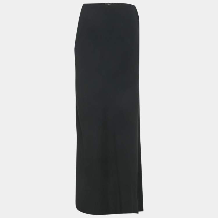 Pre Owned Gucci Black Sateen Flared Maxi Skirt M