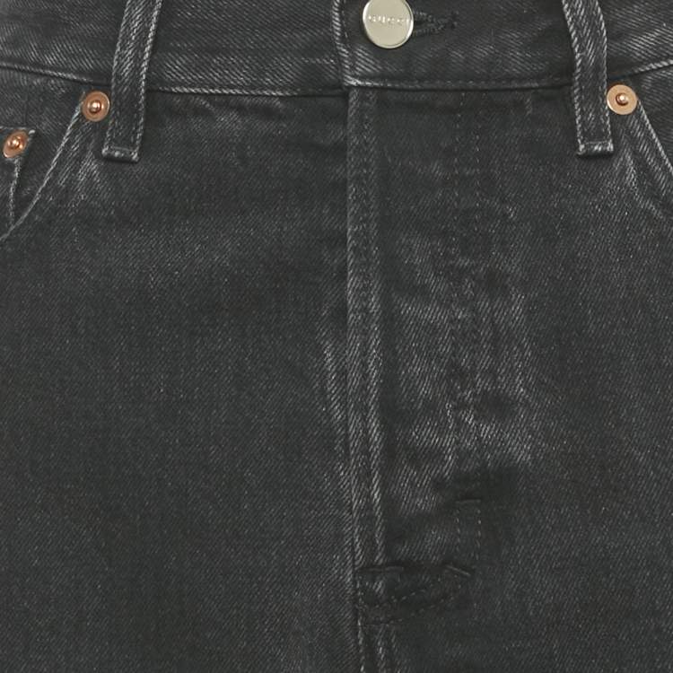 Pre Owned بنطلون جينز غوتشي أزرق داكن بتفاصيل قوس قزح بحافة خام خصر 27 إنش مقاس صغير