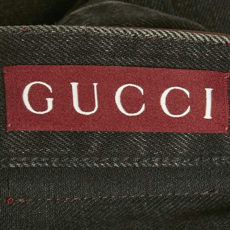 Pre Owned بنطلون جينز غوتشي أزرق داكن بتفاصيل قوس قزح بحافة خام خصر 27 إنش مقاس صغير