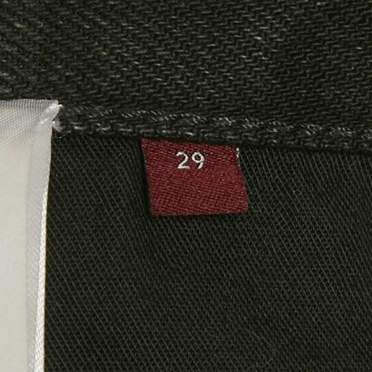 Pre Owned بنطلون جينز غوتشي أزرق داكن بتفاصيل قوس قزح بحافة خام خصر 27 إنش مقاس صغير