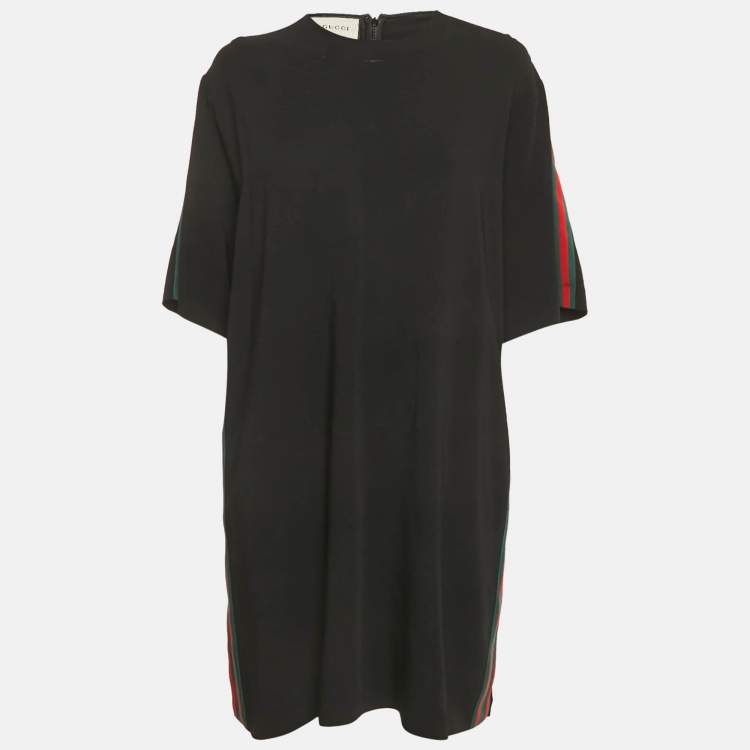 Pre Owned Gucci Black Web Trim Crepe Shift Dress XL