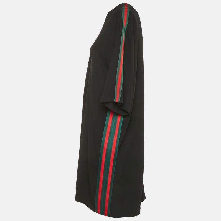 Pre Owned Gucci Black Web Trim Crepe Shift Dress XL