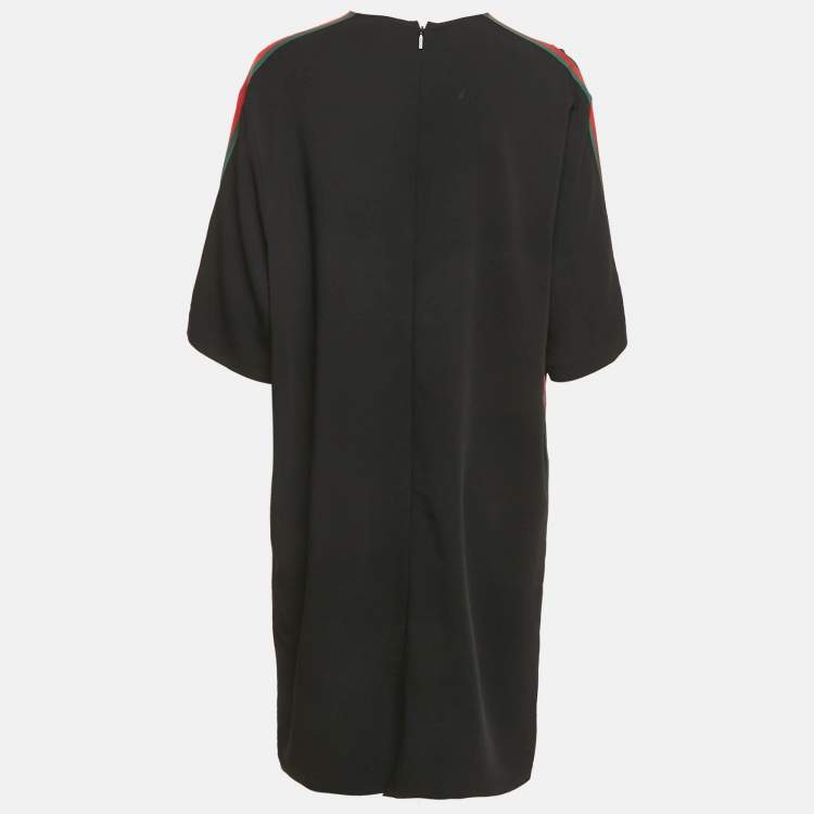 Pre Owned Gucci Black Web Trim Crepe Shift Dress XL