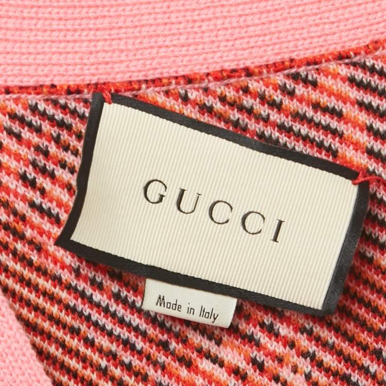 Pre Owned Gucci Pink Tiger Intarsia Wool Oversized Cardigan S