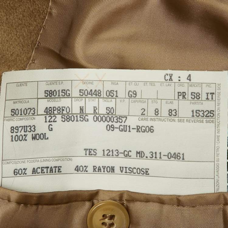 Pre Owned Gucci Brown Wool Button Front Mid Length Coat XL