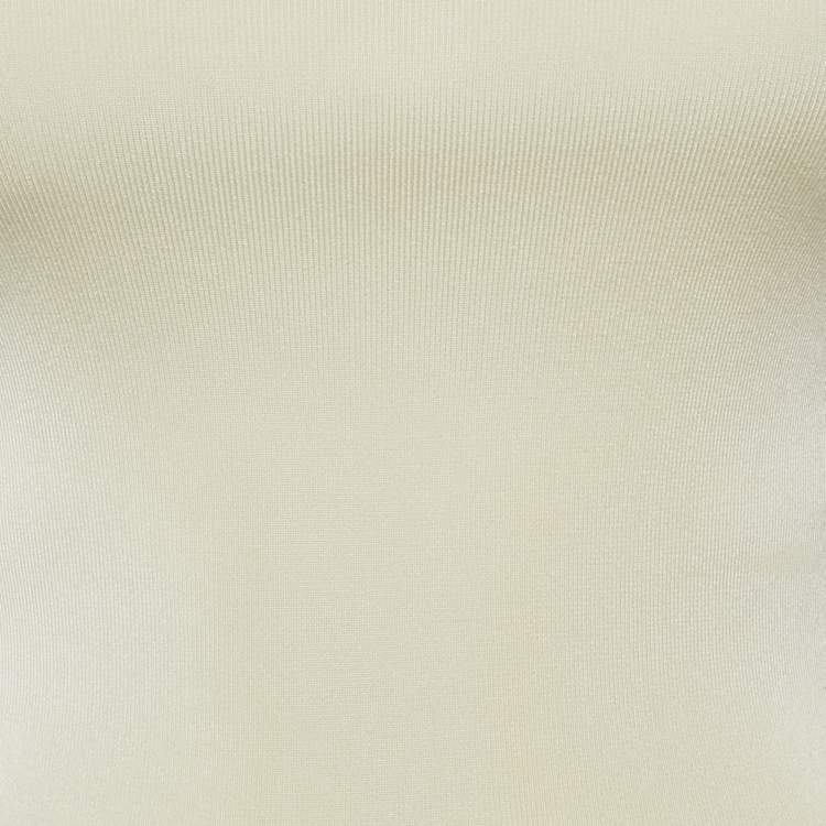 Pre Owned Gucci Beige Leather Trim Stretch Knit Top XS