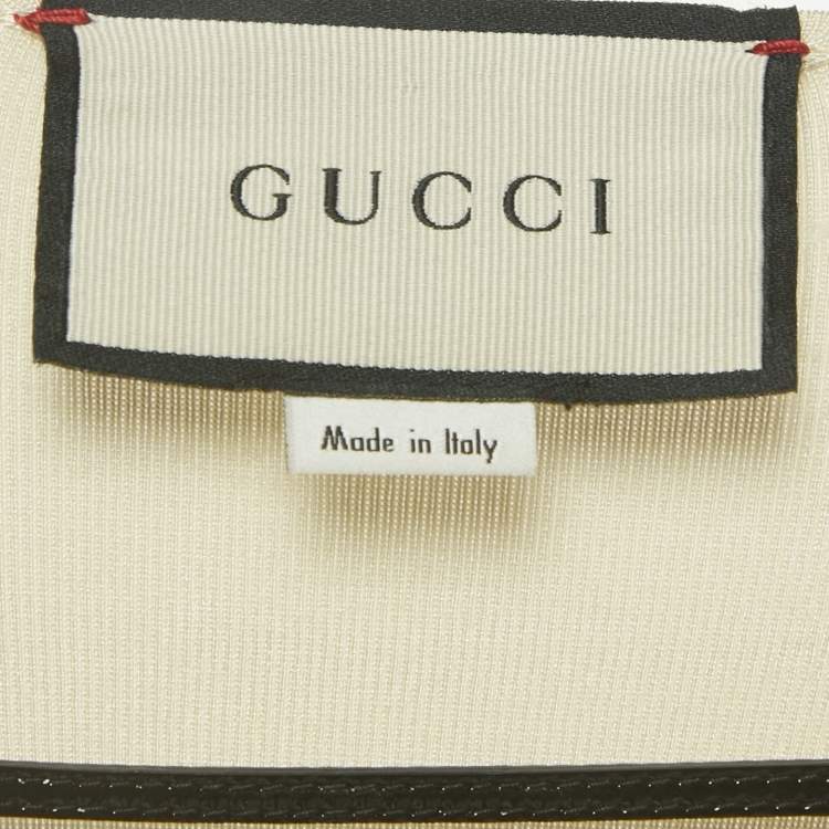 Pre Owned Gucci Beige Leather Trim Stretch Knit Top XS