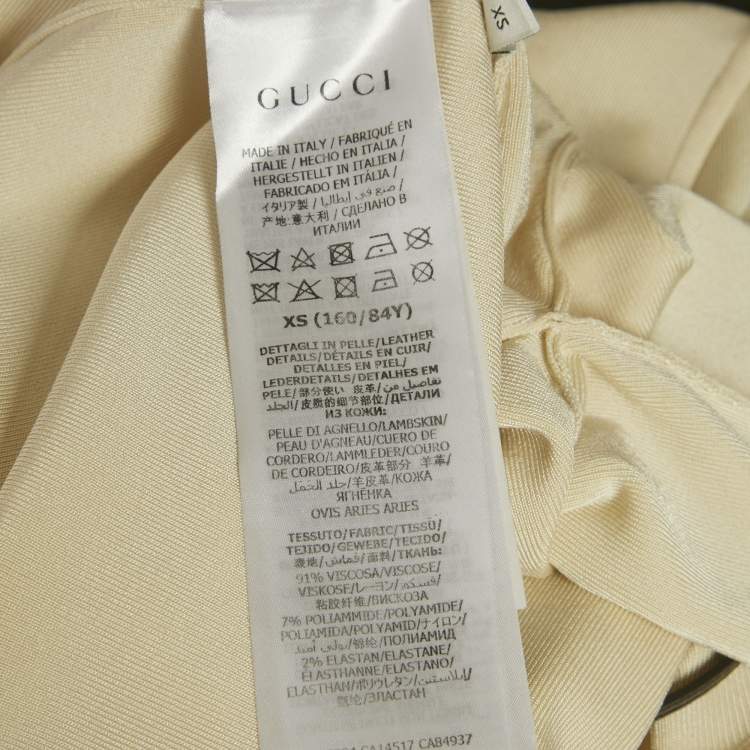 Pre Owned Gucci Beige Leather Trim Stretch Knit Top XS