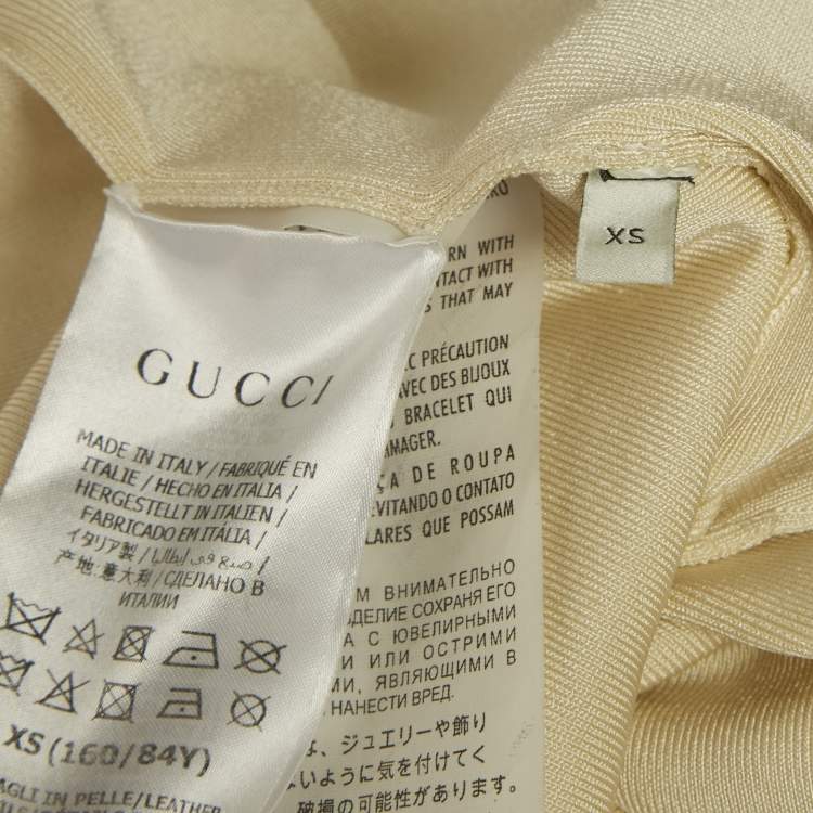 Pre Owned Gucci Beige Leather Trim Stretch Knit Top XS
