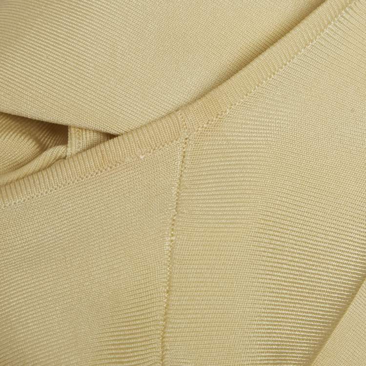 Pre Owned Gucci Beige Leather Trim Stretch Knit Top XS