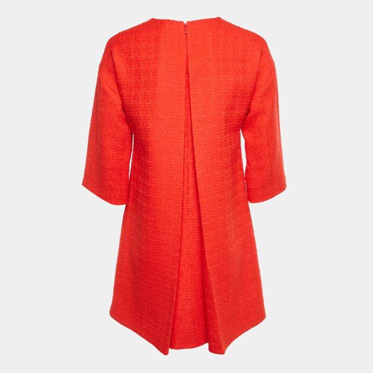 Pre Owned Gucci Red Lace Trim Tweed Shift Dress S