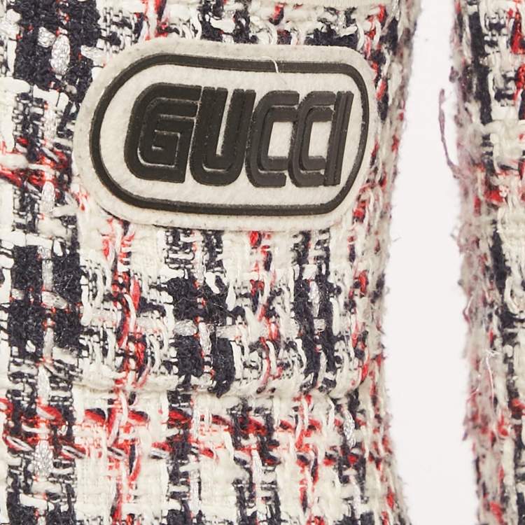 Pre Owned Gucci Blue Logo Patch Tweed Long Jacket S