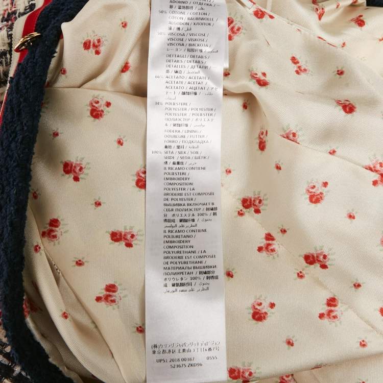 Pre Owned Gucci Blue Logo Patch Tweed Long Jacket S