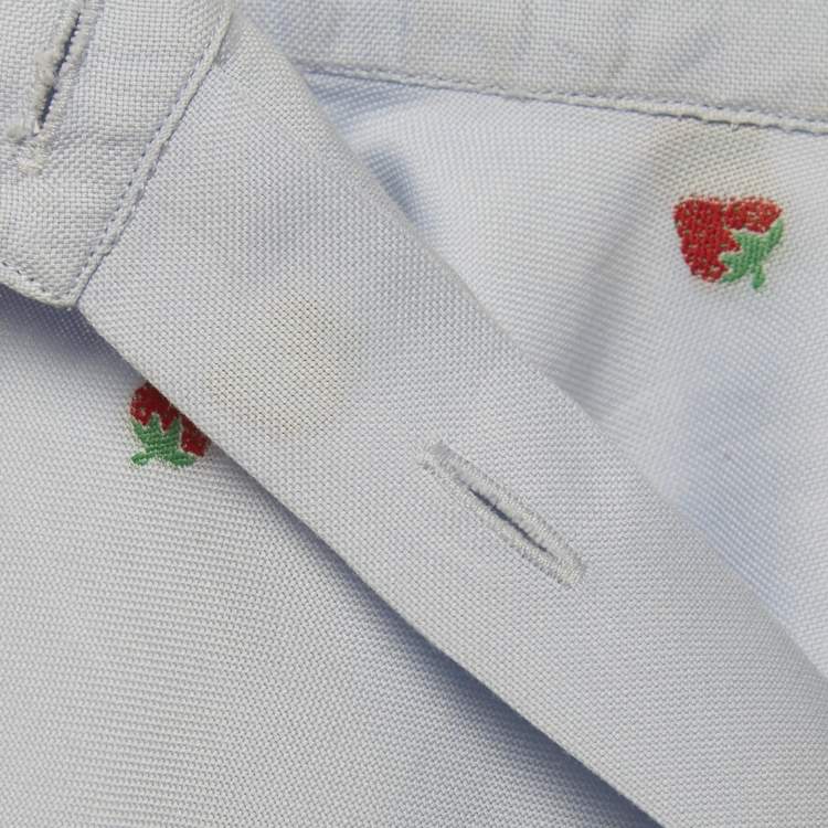 Pre Owned Gucci Blue Strawberry Embroidered Cotton Shirt S
