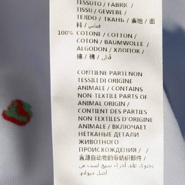 Pre Owned Gucci Blue Strawberry Embroidered Cotton Shirt S
