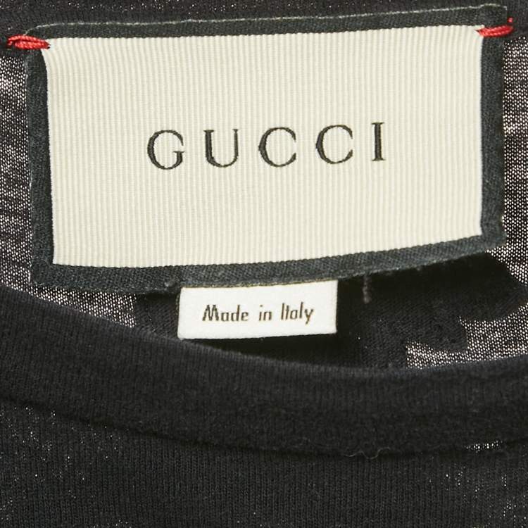 Pre Owned Gucci Black Vintage Print Jersey Distressed T-Shirt M