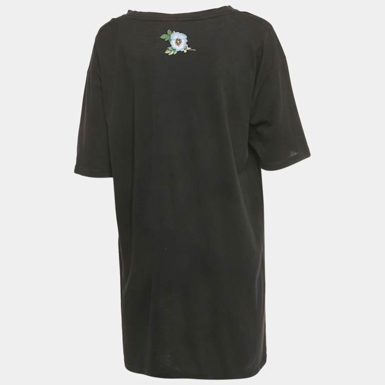 Pre Owned Gucci Black Vintage Print Jersey Distressed T-Shirt M