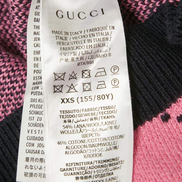 Pre Owned Gucci Pink GG Jacquard Wool Short Sleeve Pullover XXS