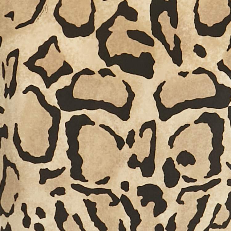 Pre Owned Gucci Brown Animal Print Silk Leather Collar Blouse S 