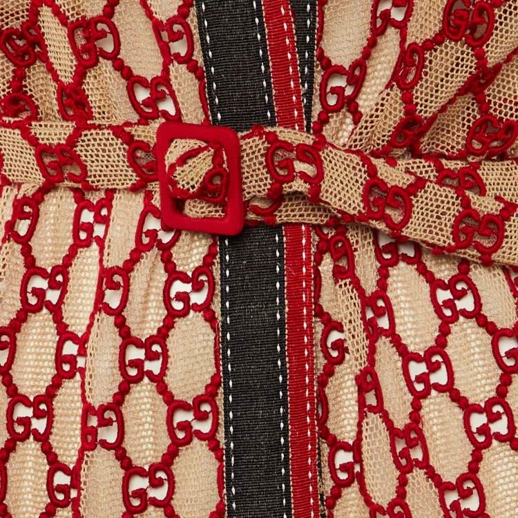 Pre Owned Gucci Red GG Macrame Open Front Belted Jacket S/M