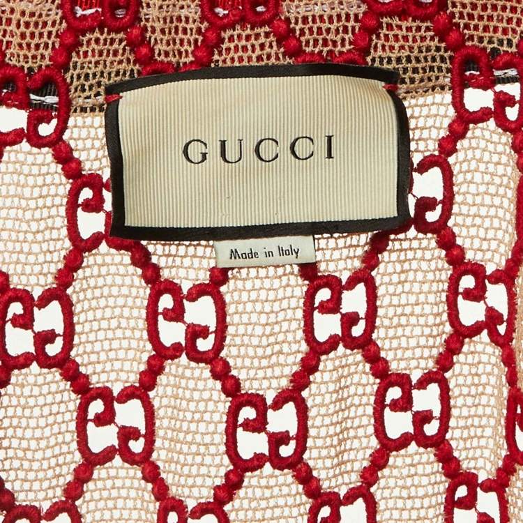 Pre Owned Gucci Red GG Macrame Open Front Belted Jacket S/M