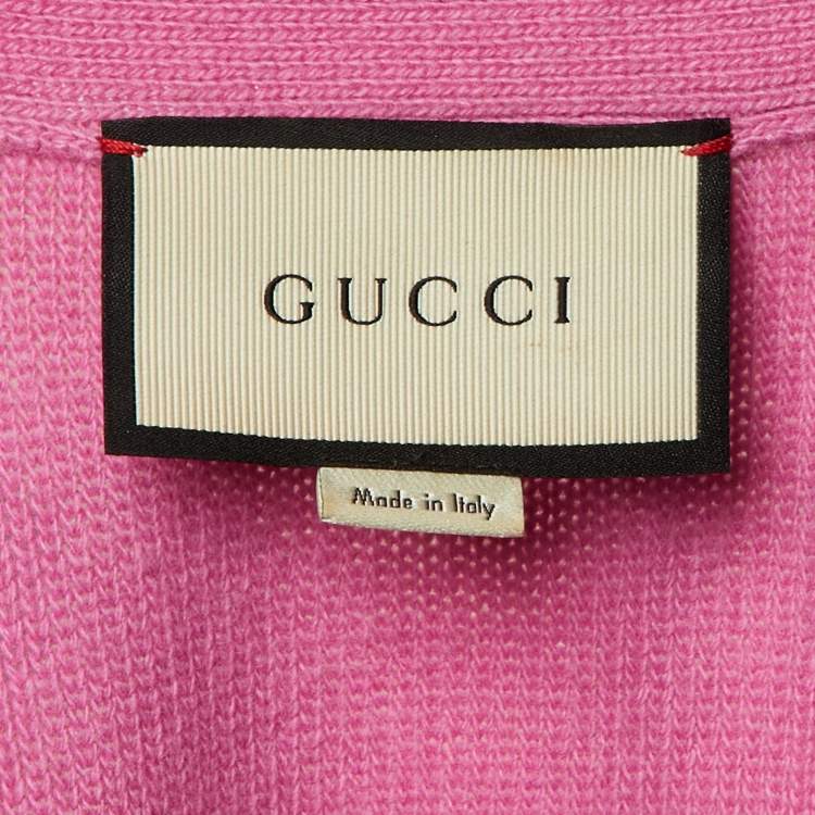 Pre Owned Gucci Pink Carillon Print Silk & Wool Reversible Cardigan L