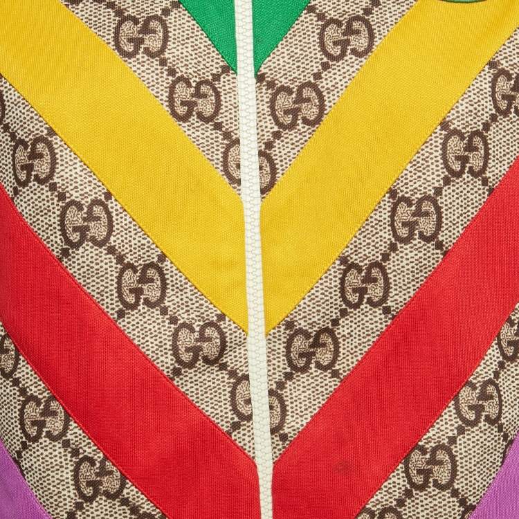 Pre Owned Gucci Beige GG Rainbow Jersey Zip Up Jacket XXS