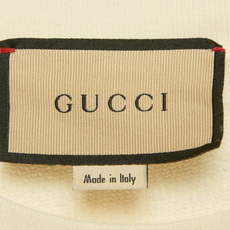 Pre Owned Gucci Cream Logo Print Cotton Crewneck Sweatshirt M