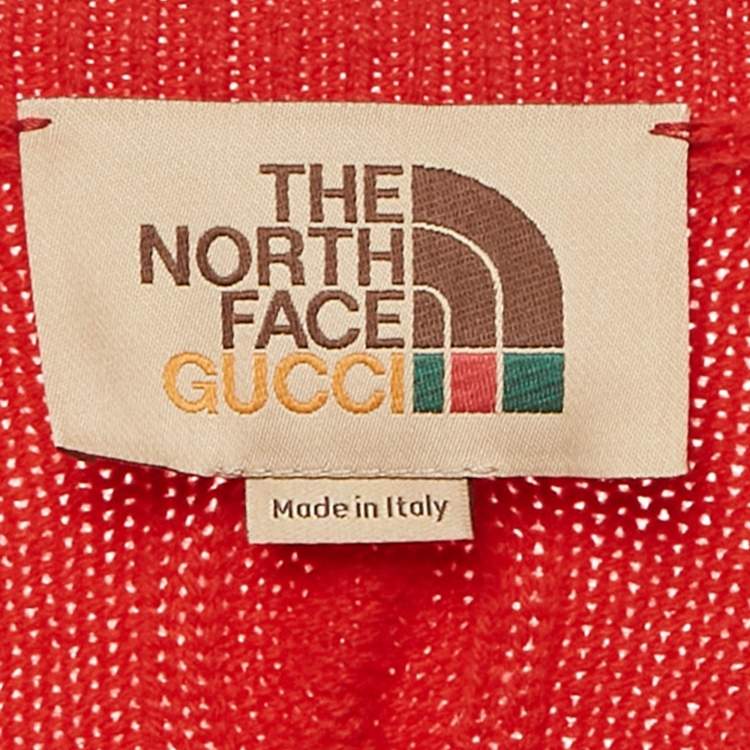 Pre Owned Gucci x The North Face Red Rose Embroidered Cable Knit Sweater M