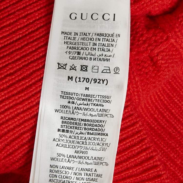 Pre Owned Gucci x The North Face Red Rose Embroidered Cable Knit Sweater M