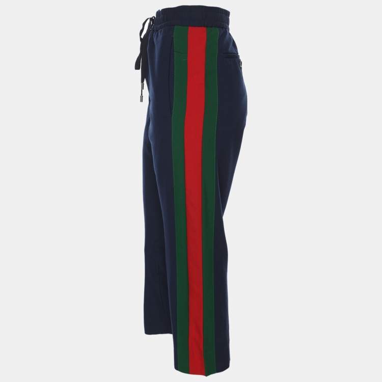 Pre Owned Gucci Navy Blue Wool Blend Web Striped Cropped Pants M