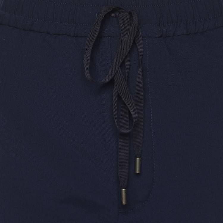 Pre Owned Gucci Navy Blue Wool Blend Web Striped Cropped Pants M