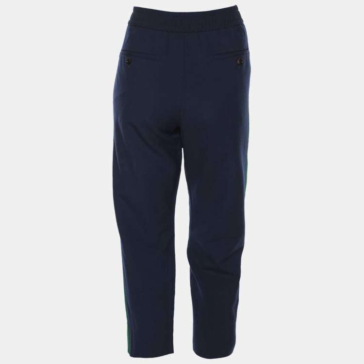 Pre Owned Gucci Navy Blue Wool Blend Web Striped Cropped Pants M