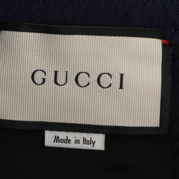 Pre Owned Gucci Navy Blue Wool Blend Web Striped Cropped Pants M