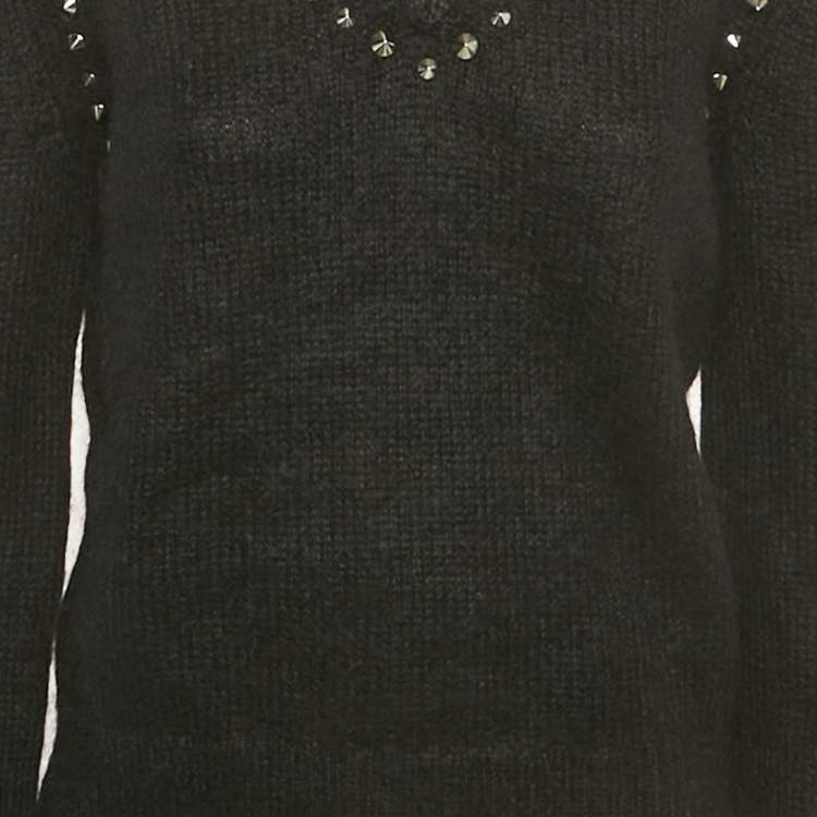 Pre Owned Gucci Black Studded Mohair Wool V-Neck Sweater S