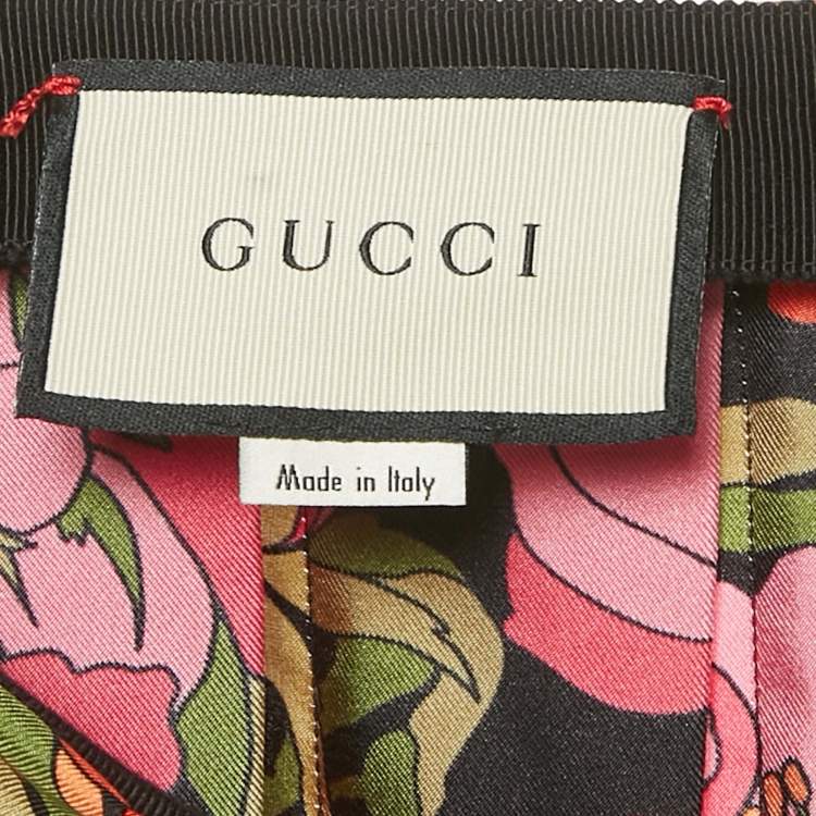 Pre Owned Gucci Pink/Purple Floral Print Silk Pleated Midi Skirt M