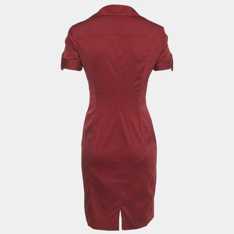 Pre Owned Gucci Red Satin Silk Knotted Mini Dress M
