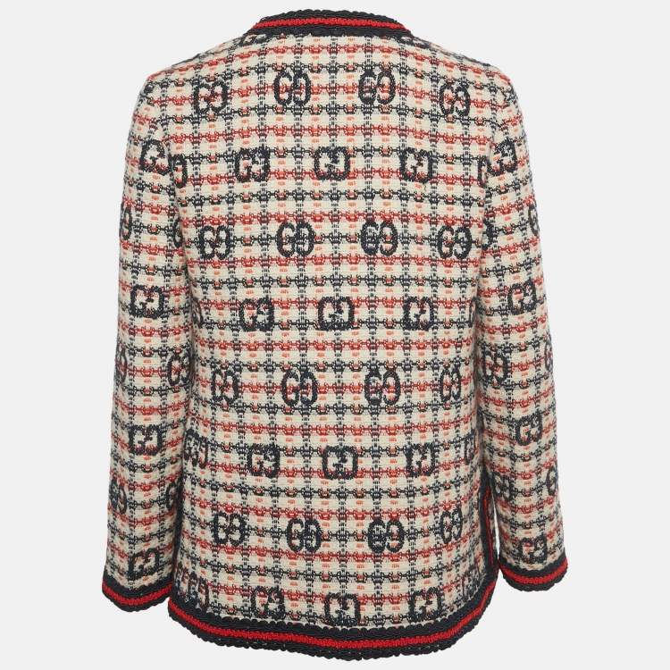 Pre Owned Gucci Multicolor GG Jacquard Open Front Jacket S