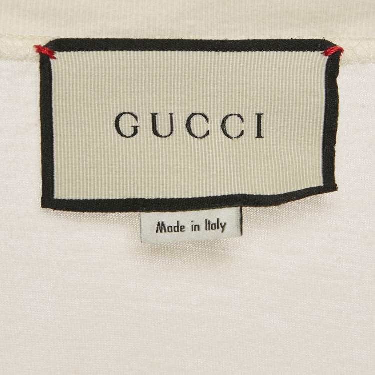 Pre Owned Gucci Cream Printed Jersey T-Shirt M