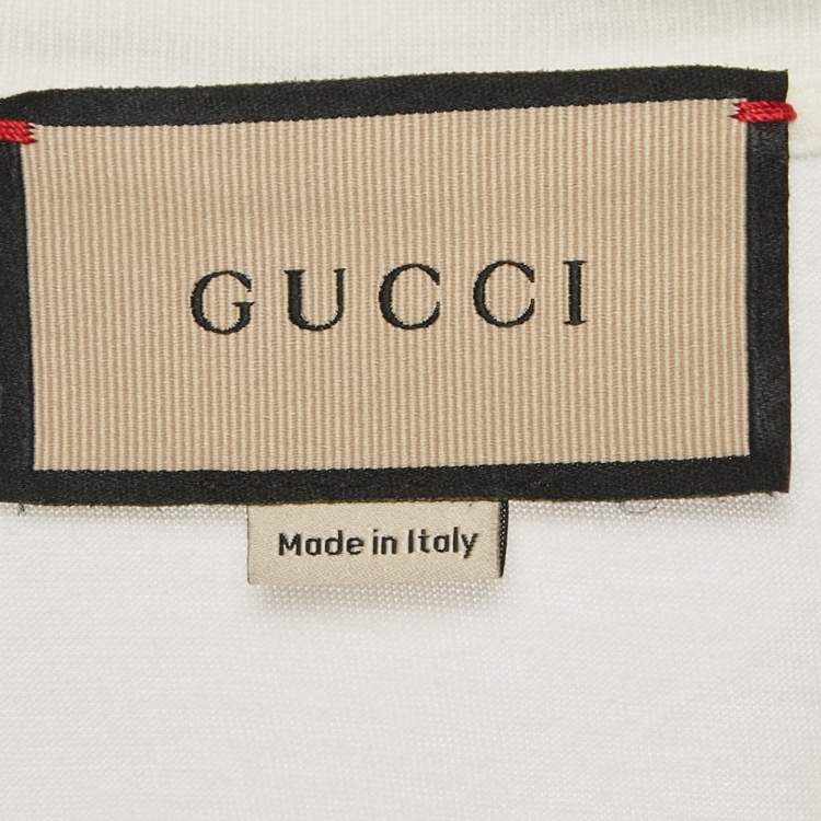 Pre Owned Gucci White Printed Jersey Crewneck T-Shirt S