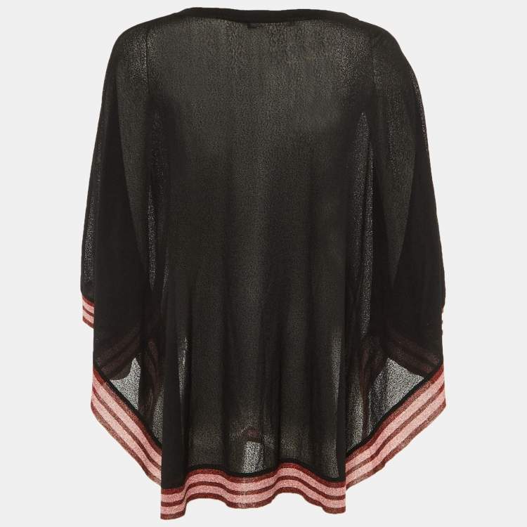 Pre Owned Gucci Black Lamé Striped Trim Crepe Sheer Poncho L