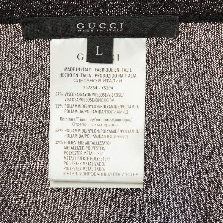 Pre Owned Gucci Black Lamé Striped Trim Crepe Sheer Poncho L
