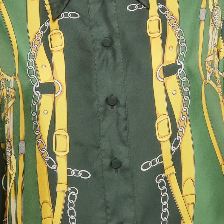 Pre Owned Gucci Green/Red Printed Silk Long Sleeve Shirt M