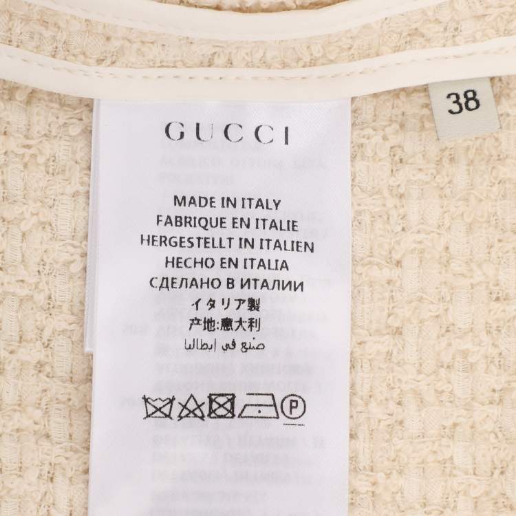 Pre Owned Gucci Cream Tweed Web Ribbon Trim Oversized Cardigan Jacket S