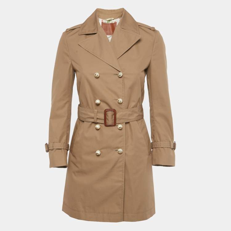 Pre Owned Gucci Beige Gabardine Button Detail Belted Coat S