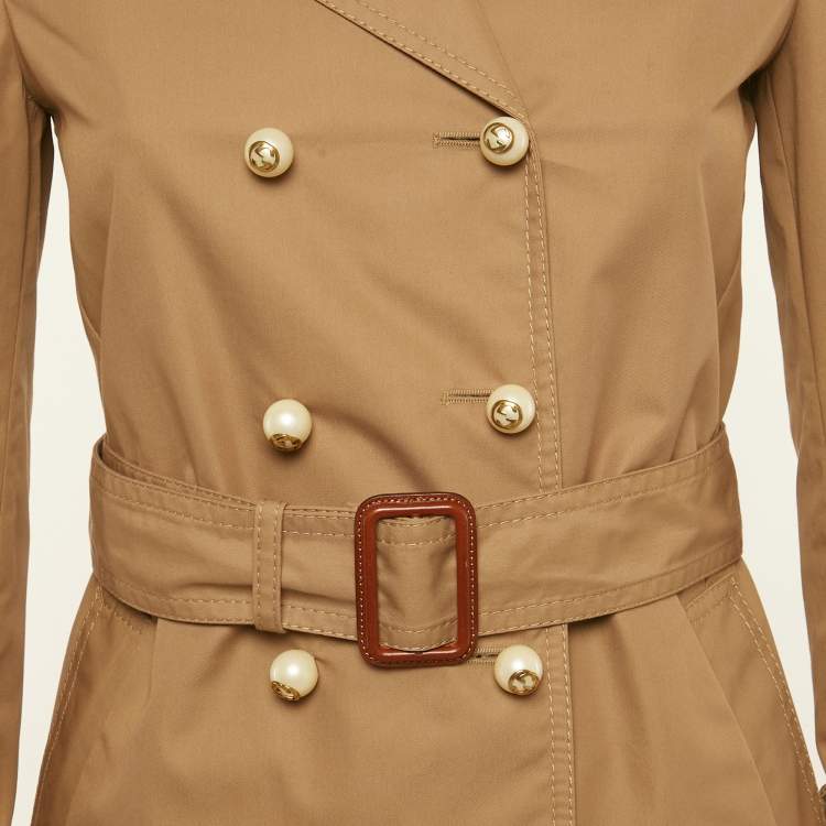 Pre Owned Gucci Beige Gabardine Button Detail Belted Coat S
