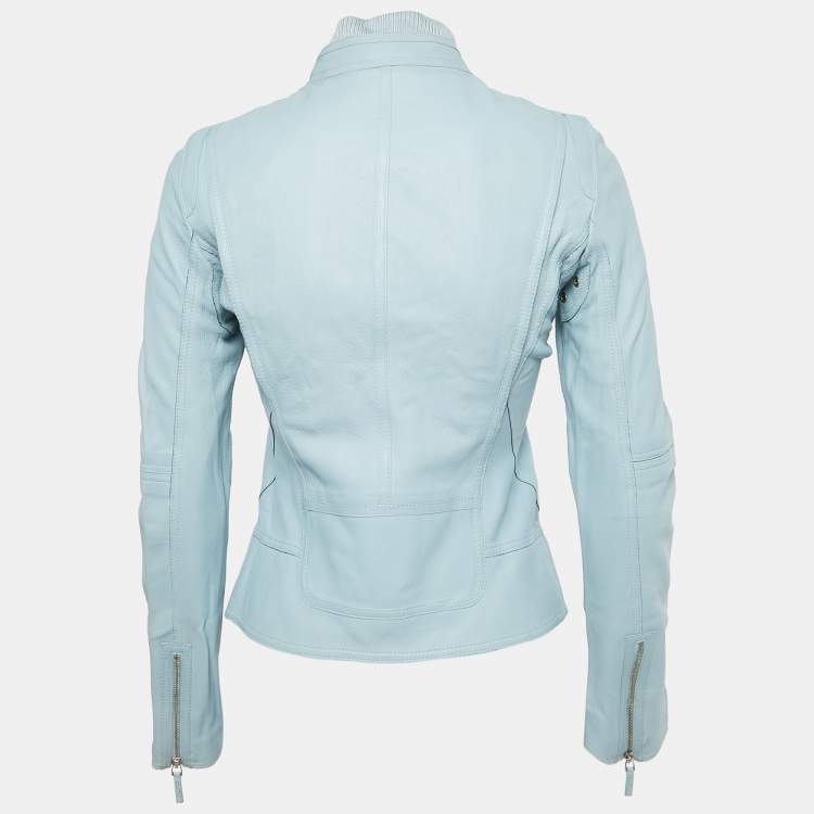 Pre Owned Gucci Baby Blue Leather Jacket S 