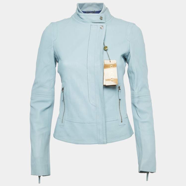 Pre Owned Gucci Baby Blue Leather Jacket S 