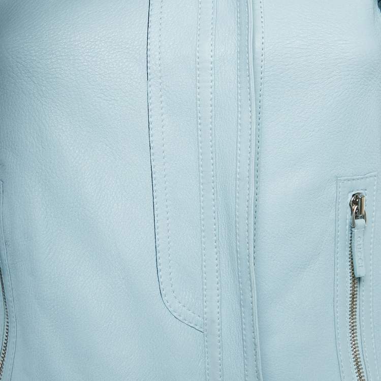 Pre Owned Gucci Baby Blue Leather Jacket S 